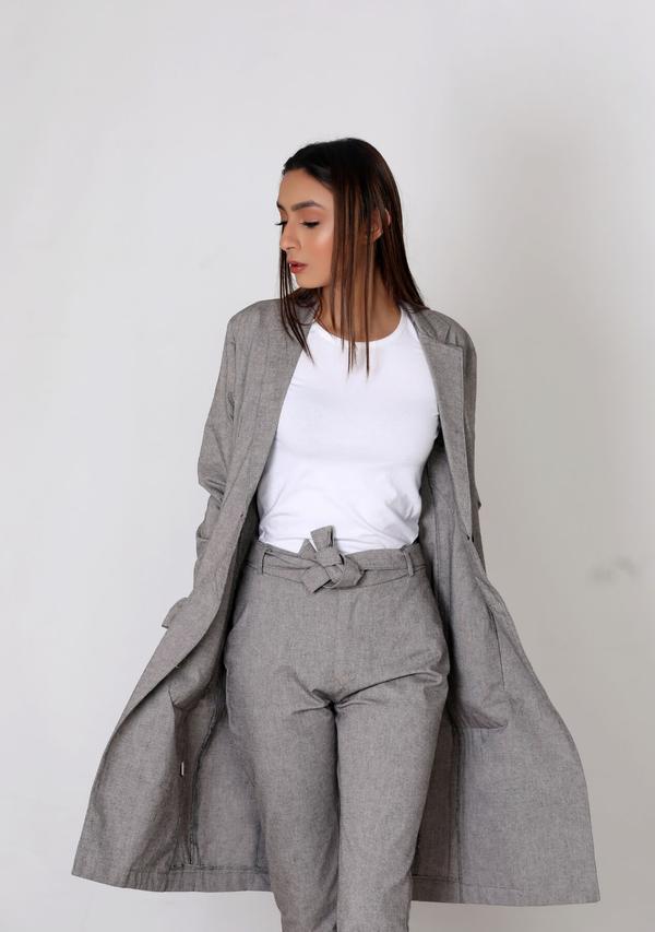 Long coat with patch pocket - grey